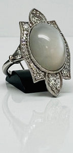 Vintage Moonstone and Diamond Platinum Ring