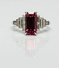 Load image into Gallery viewer, 2ct Pink Spinel and Baguette Diamond Deco Style Ring in 14k White Gold
