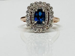 Vintage Style Sapphire and Diamond Double Halo Ring