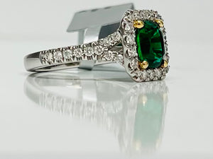 Deep Green Emerald and Diamond Ring in Platinum