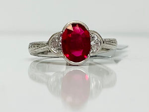 Vivid Vintage Ruby and Diamond Ring