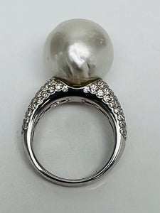 Cruella Deville Style South Sea Pearl Pave Diamond Ring