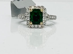 Deep Green Emerald and Diamond Ring in Platinum