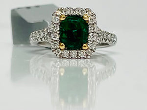 Deep Green Emerald and Diamond Ring in Platinum