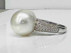 Cruella Deville Style South Sea Pearl Pave Diamond Ring