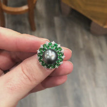 Load and play video in Gallery viewer, Extraordinary Black Pearl and Tsavorite Ring
