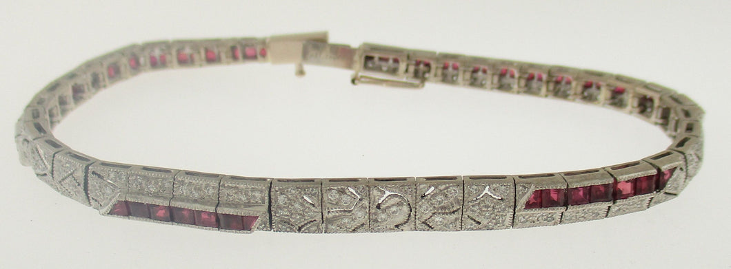 Vintage Ruby and Diamond Bracelet in 18k White Gold