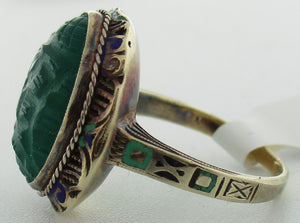 Antique Enameled Gold and Carved Gemstone Garden Fairy Ring