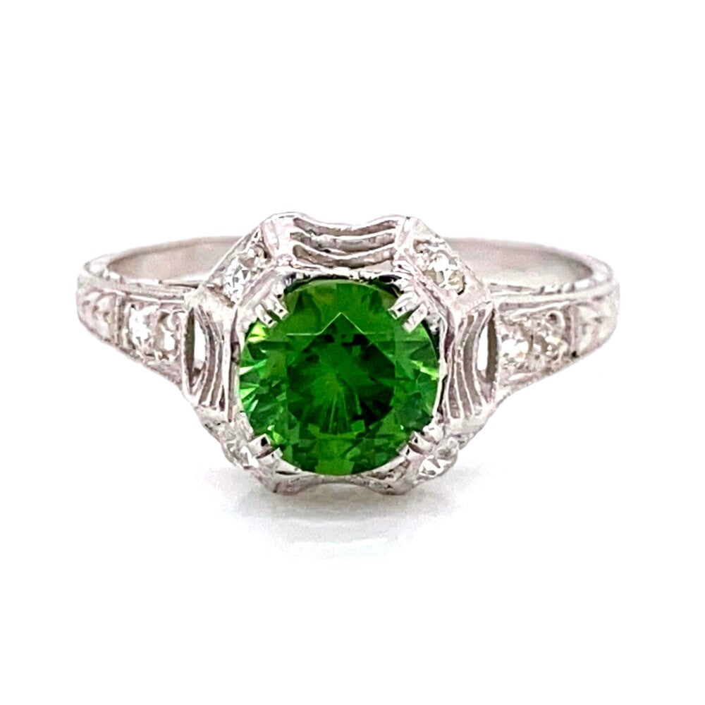 Rare Art Deco 1.13ct Demantoid Garnet & Diamond Ring