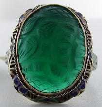 Load image into Gallery viewer, Antique Enameled Gold and Carved Gemstone Garden Fairy Ring
