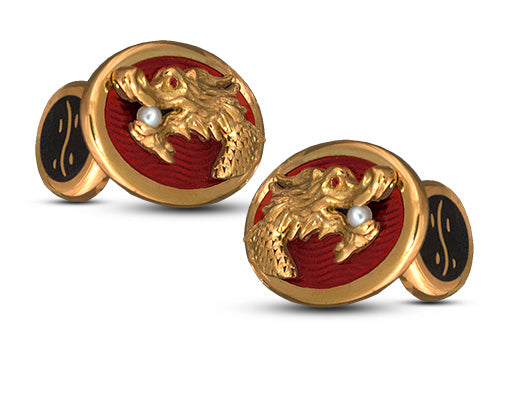 David Oscarson Black Water Dragon Cuff Links in Sterling Silver with Gold Vermeil