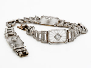 1929 Antique Art Deco Diamond and Quartz Bracelet