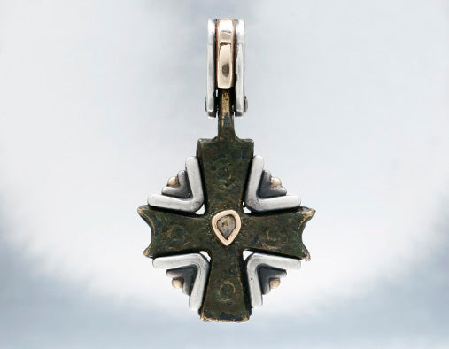 Nouveau 1910 Byzantine Cross Pendant with Rose Cut Diamond