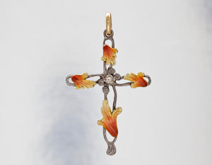 Nouveau 1910 Autumn Style Enameled Cross Pendant