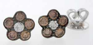 Bourbon Color Diamond Flower Studs in 18k White Gold