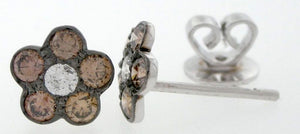 Bourbon Color Diamond Flower Studs in 18k White Gold