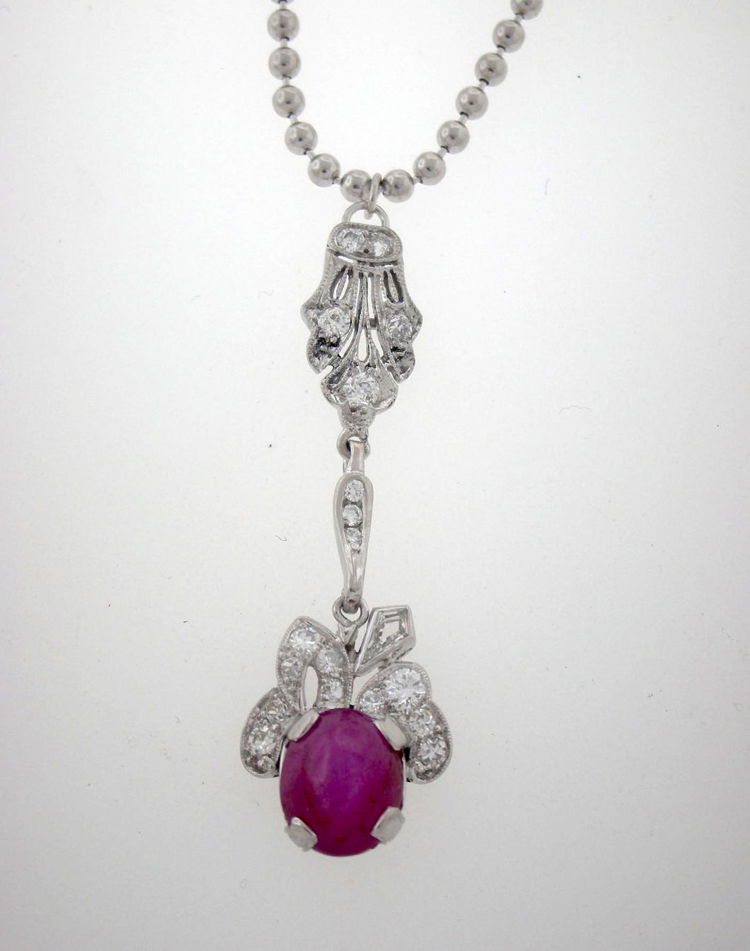 Antique Star Ruby and Diamond Pendant in Platinum
