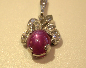 Antique Star Ruby and Diamond Pendant in Platinum