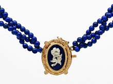 Load image into Gallery viewer, Vintage 18k Yellow Gold Lapis Necklace with Diamond and Enamel Clasp
