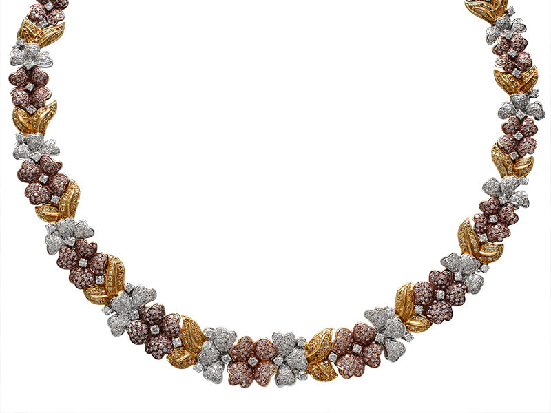 Exquisite Blooming Natural Fancy Color Diamond Flower Necklace