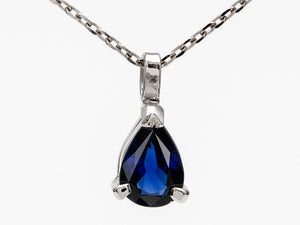 Classic Pear Shape Blue Sapphire Pendant in 18k White Gold