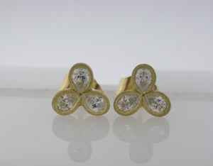 Diamond Clover Earrings in Brushed 18k Yellow Gold