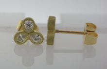 Load image into Gallery viewer, Diamond Clover Earrings in Brushed 18k Yellow Gold
