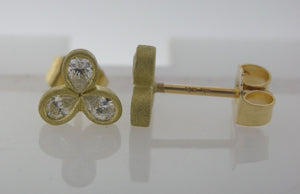 Diamond Clover Earrings in Brushed 18k Yellow Gold