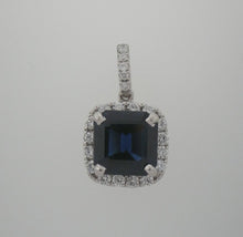 Load image into Gallery viewer, Brilliant Blue Square Sapphire and Diamond Halo Pendant

