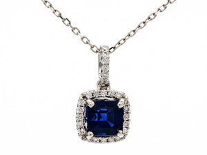 Very Fine Asscher Cut Sapphire and Diamond Pendant
