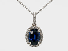 Load image into Gallery viewer, Vibrant Blue Oval Sapphire and Diamond Halo Pendant
