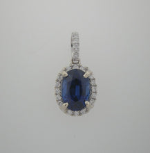 Load image into Gallery viewer, Vibrant Blue Oval Sapphire and Diamond Halo Pendant
