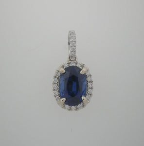 Vibrant Blue Oval Sapphire and Diamond Halo Pendant
