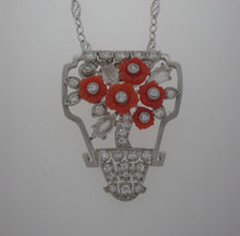 Load image into Gallery viewer, Antique Art Deco Coral and Diamond Bouquet Necklace in Platinum
