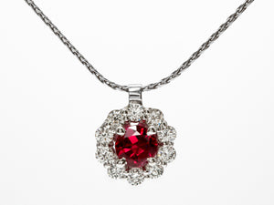 Bright Red Ruby and Diamond Pendant