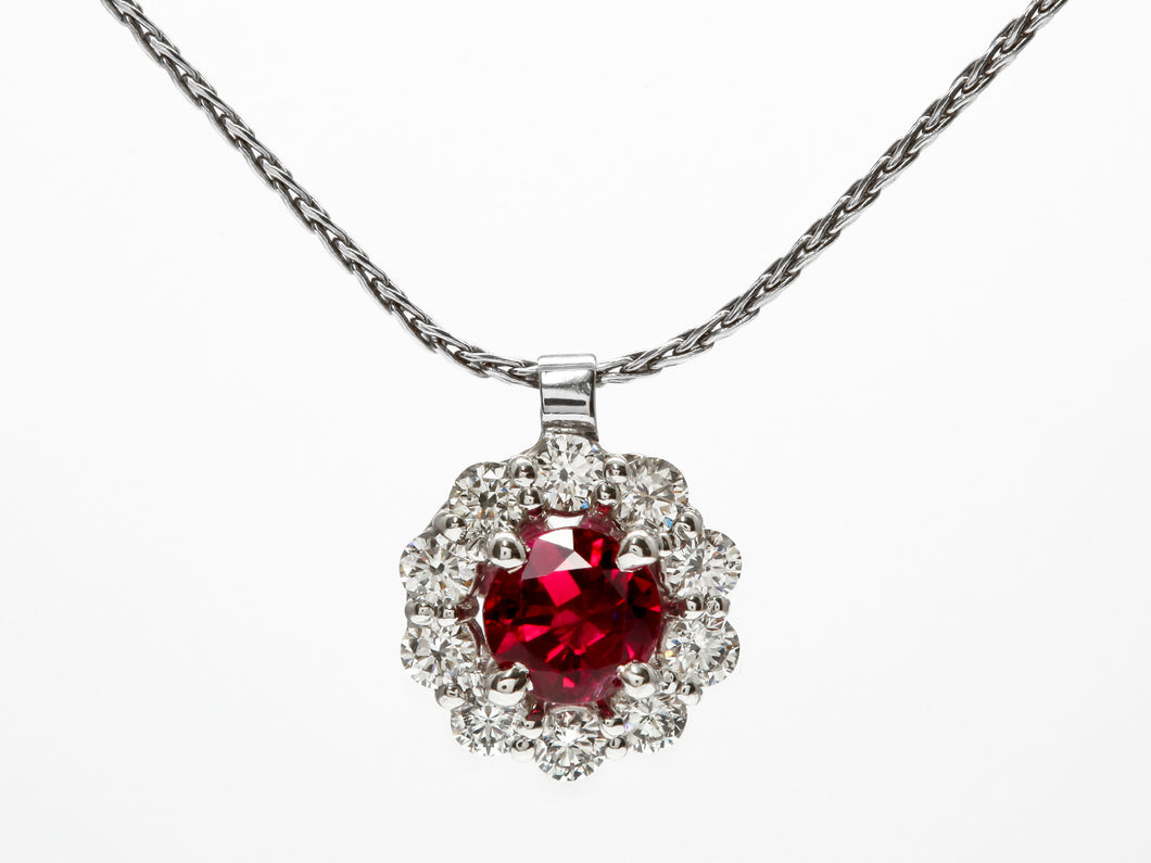 Bright Red Ruby and Diamond Pendant
