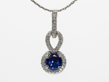Load image into Gallery viewer, Pavé Diamond and Round Sapphire Pendant in 18k White Gold
