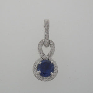 Pavé Diamond and Round Sapphire Pendant in 18k White Gold