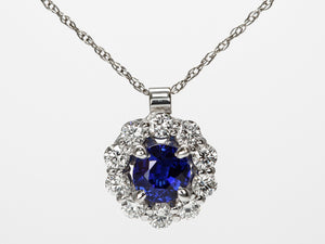Bright Blue Sapphire and Diamond Pendant