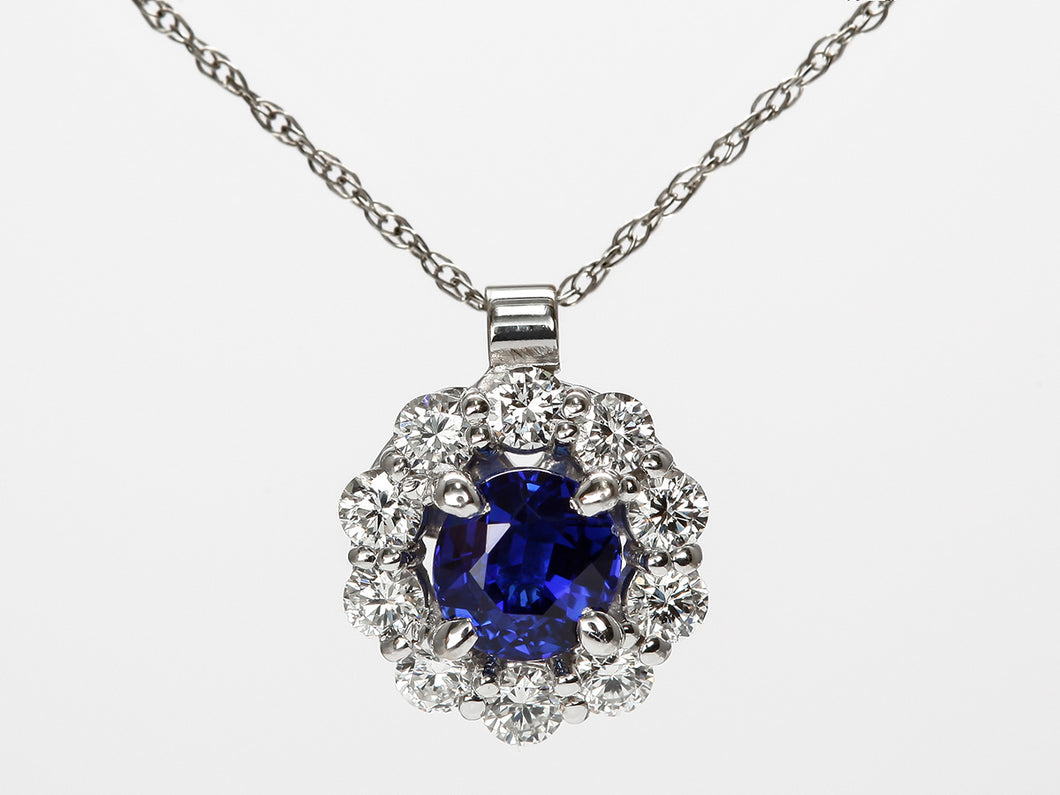 Bright Blue Sapphire and Diamond Pendant