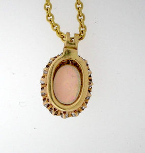 Antique 18k Yellow Gold Opal and Diamond Pendant
