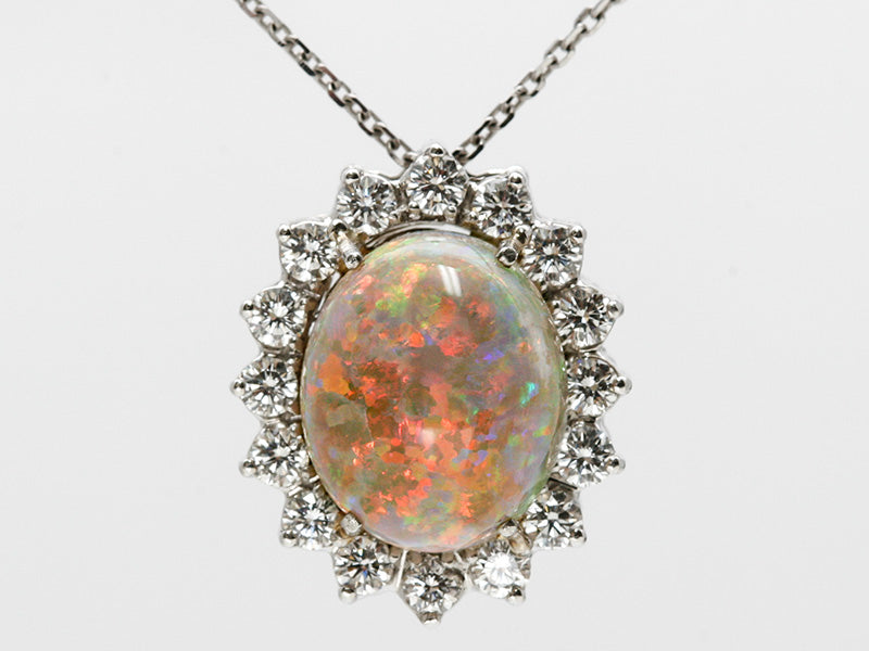 Black Opal and Diamond Pendant in Platinum