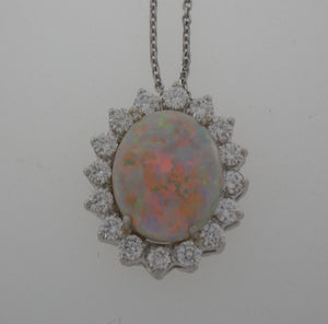Black Opal and Diamond Pendant in Platinum