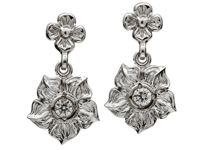 Vintage Style Flower Diamond Dangle Earrings