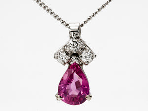 Pink Sapphire and Diamond Pendant in 18k White Gold