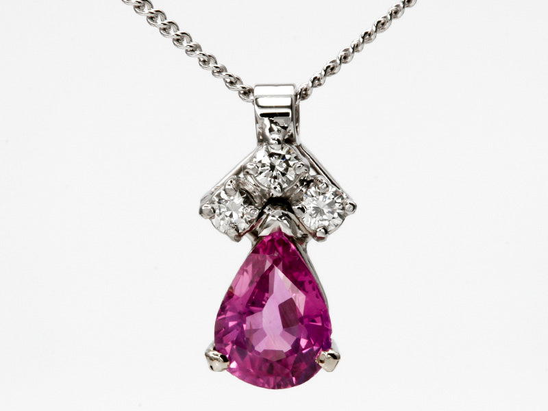 Pink Sapphire and Diamond Pendant in 18k White Gold