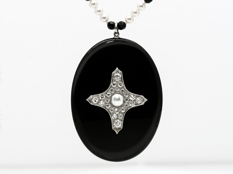Incredible Antique Black Onyx Diamond Victorian Hair Locket