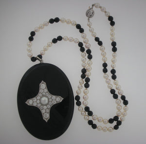 Incredible Antique Black Onyx Diamond Victorian Hair Locket