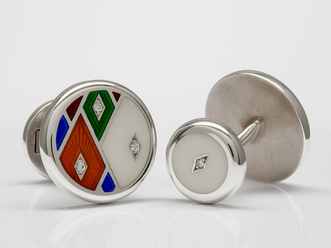 David Oscarson Harlequin Diamond Cuff Links in Sterling Silver