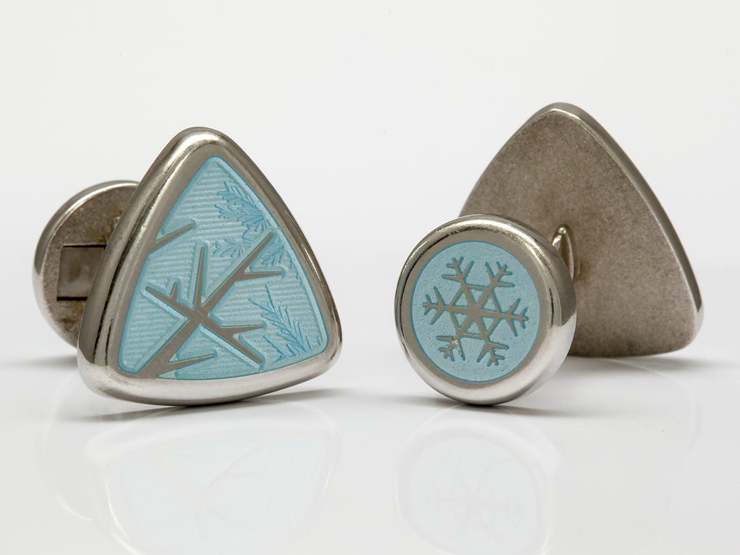 David Oscarson Winter Collection Arctic Blue Cuff Links In Sterling Silver